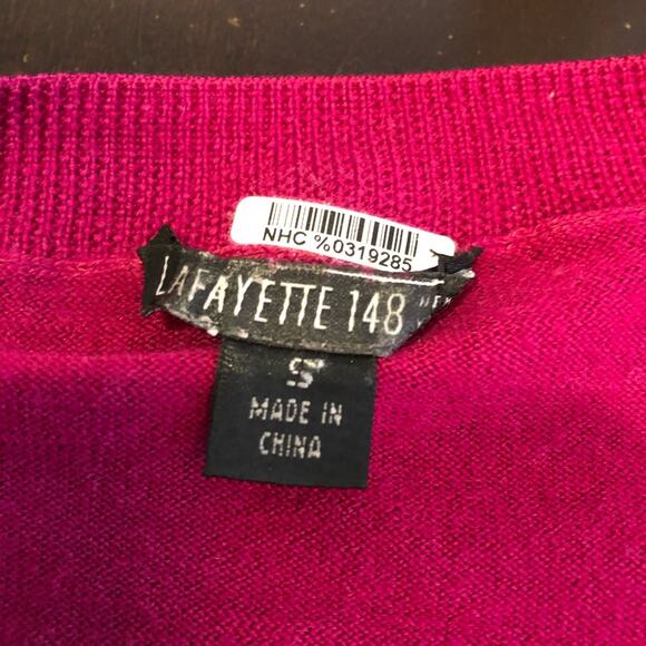 Lafayette 148 New York dark pink v neck wool sweater size Small - Picture 7 of 14